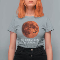 Blood Moon Is Coming Spooky Halloween T Shirt For Women Flying Bats Gothic Dark Horror Graphic