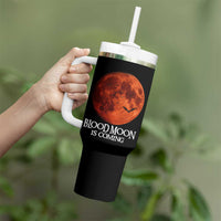 Blood Moon Is Coming Spooky Halloween Tumbler With Handle Flying Bats Gothic Dark Horror Graphic