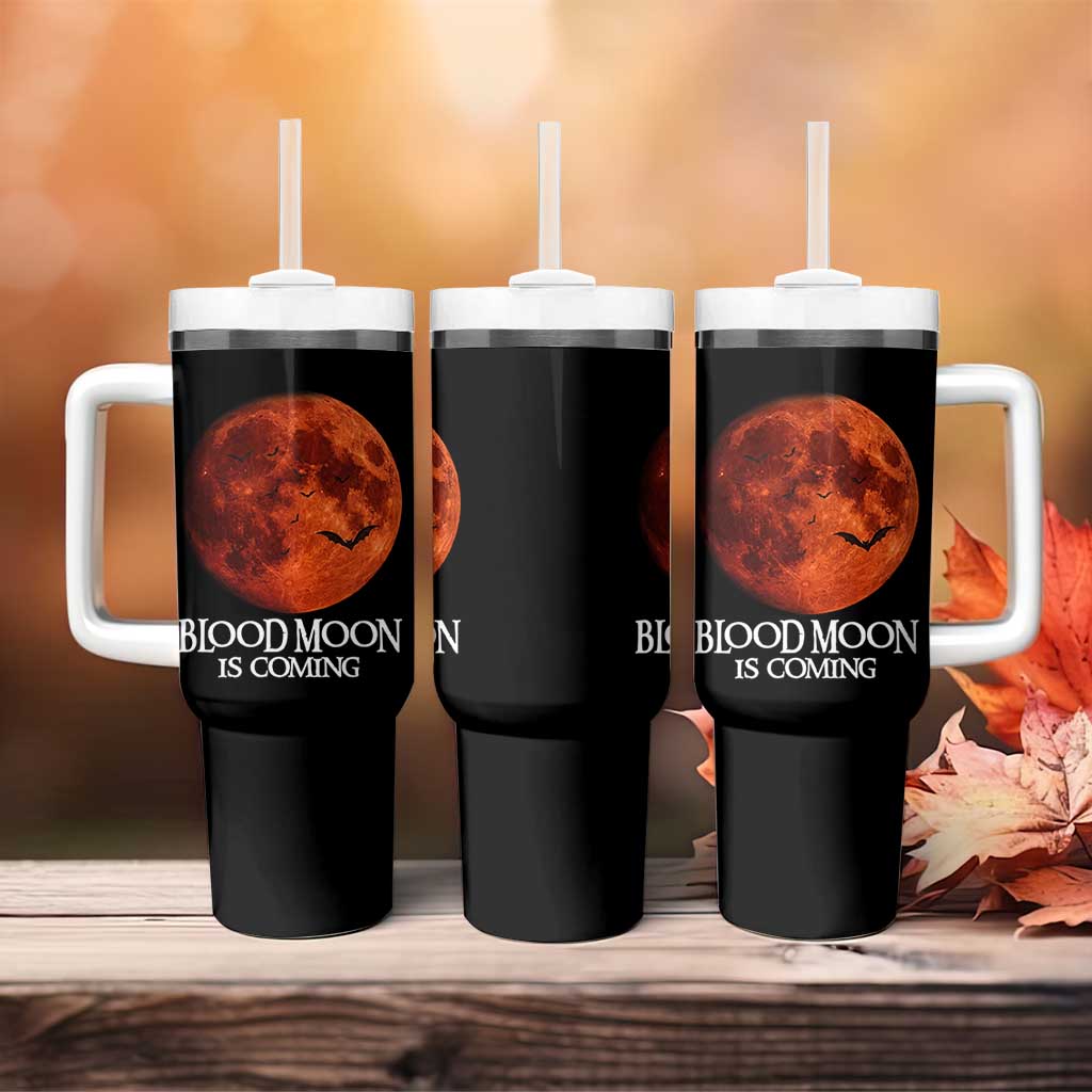 Blood Moon Is Coming Spooky Halloween Tumbler With Handle Flying Bats Gothic Dark Horror Graphic