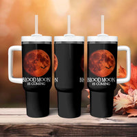 Blood Moon Is Coming Spooky Halloween Tumbler With Handle Flying Bats Gothic Dark Horror Graphic