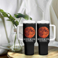 Blood Moon Is Coming Spooky Halloween Tumbler With Handle Flying Bats Gothic Dark Horror Graphic