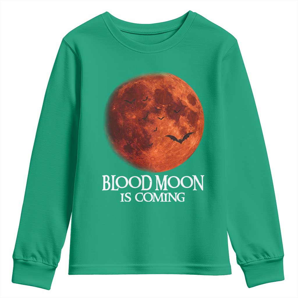 Blood Moon Is Coming Spooky Halloween Youth Sweatshirt Flying Bats Gothic Dark Horror Graphic