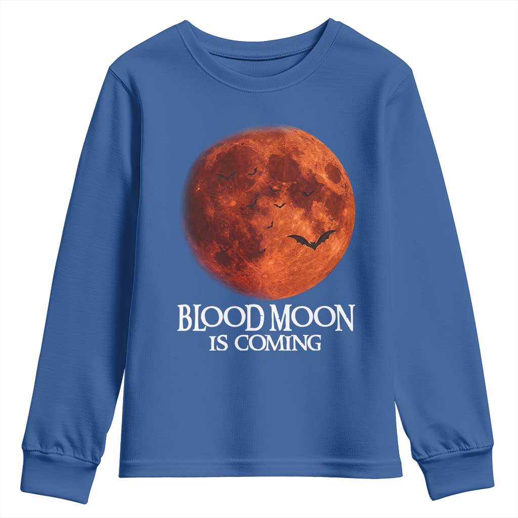 Blood Moon Is Coming Spooky Halloween Youth Sweatshirt Flying Bats Gothic Dark Horror Graphic