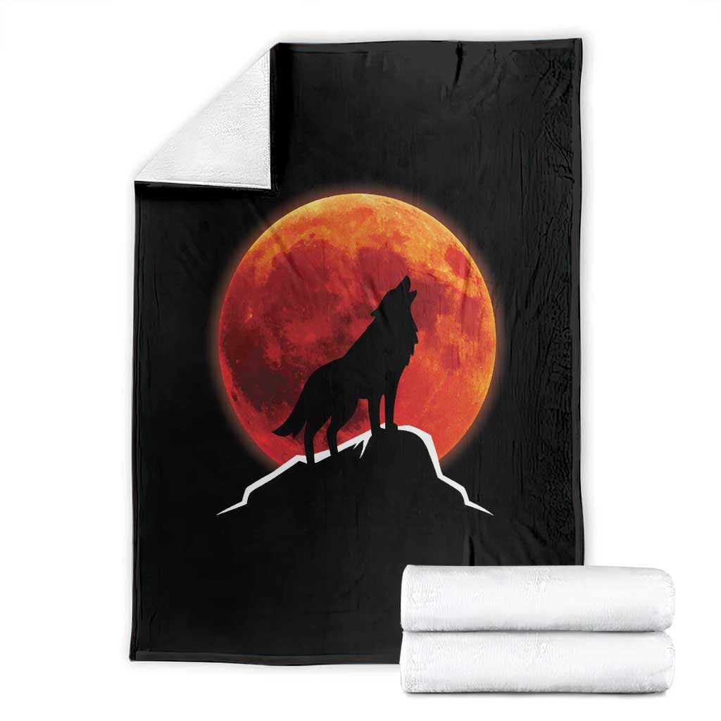 Howling Wolf Crimson Blood Moon Throw Blanket Mountain Wildlife Nature Graphic