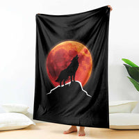 Howling Wolf Crimson Blood Moon Throw Blanket Mountain Wildlife Nature Graphic