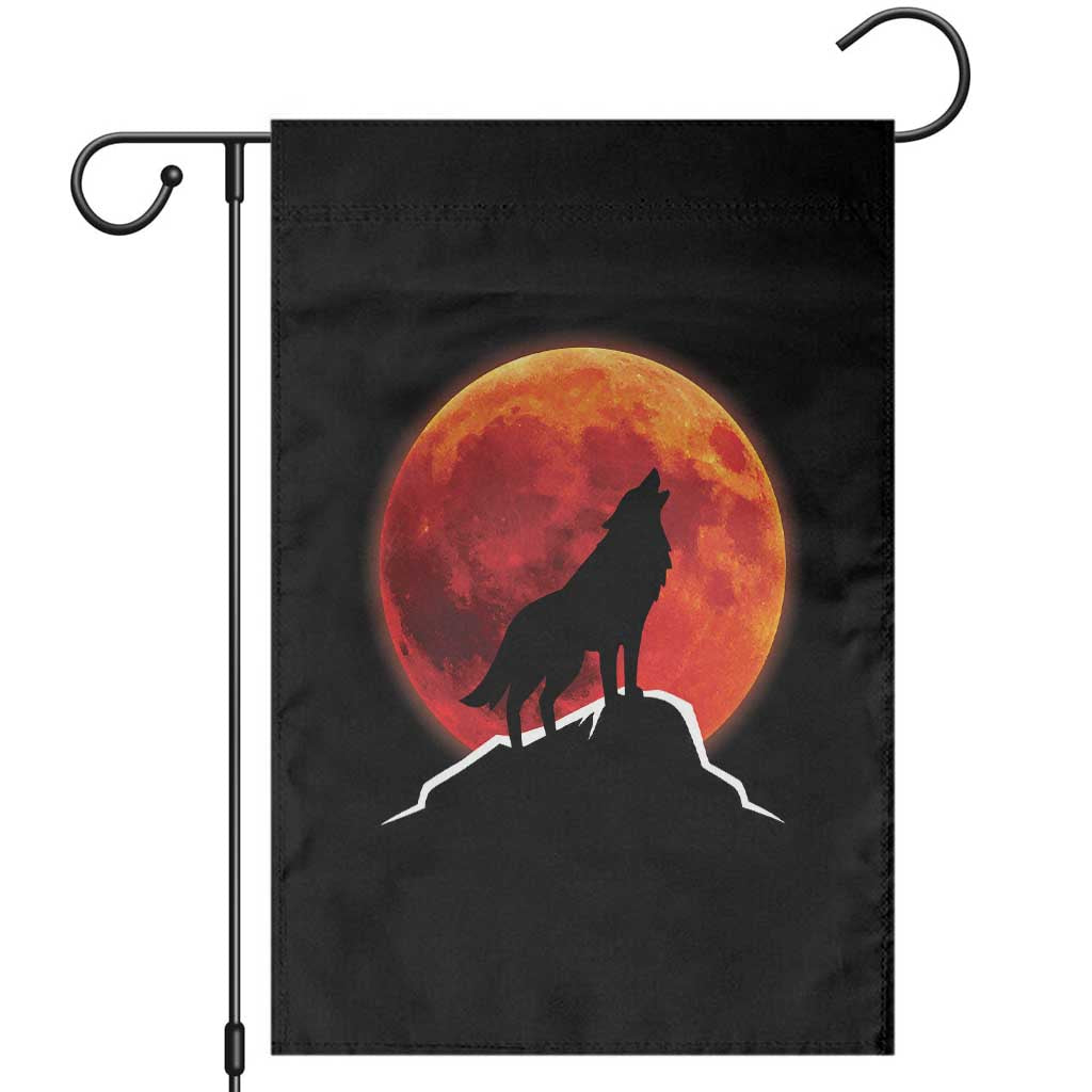 Howling Wolf Crimson Blood Moon Garden Flag Mountain Wildlife Nature Graphic