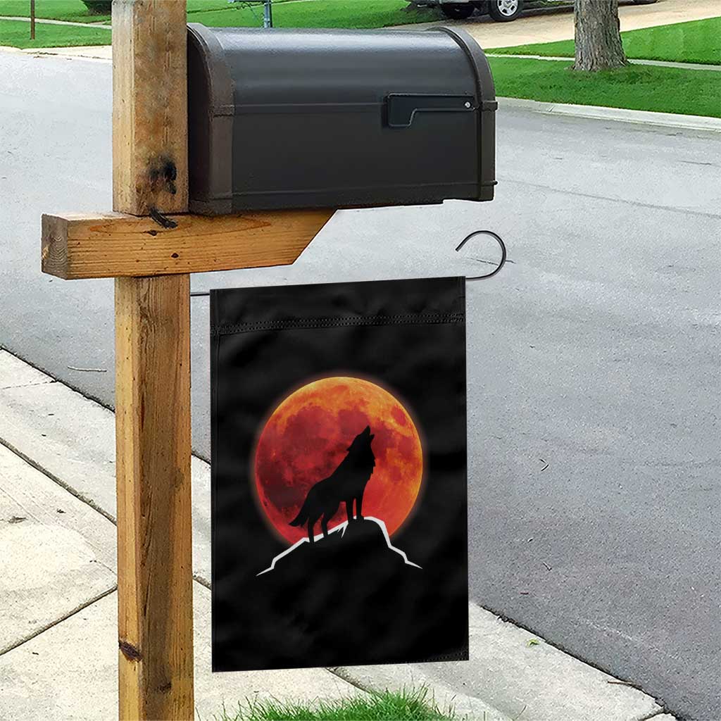 Howling Wolf Crimson Blood Moon Garden Flag Mountain Wildlife Nature Graphic