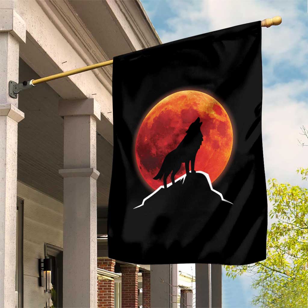 Howling Wolf Crimson Blood Moon Garden Flag Mountain Wildlife Nature Graphic
