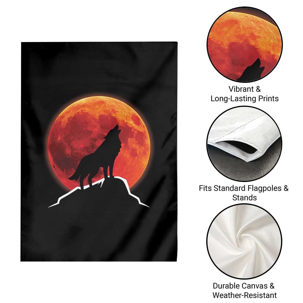 Howling Wolf Crimson Blood Moon Garden Flag Mountain Wildlife Nature Graphic