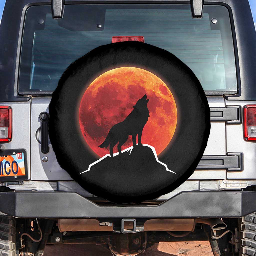 Howling Wolf Crimson Blood Moon Spare Tire Cover Mountain Wildlife Nature Graphic