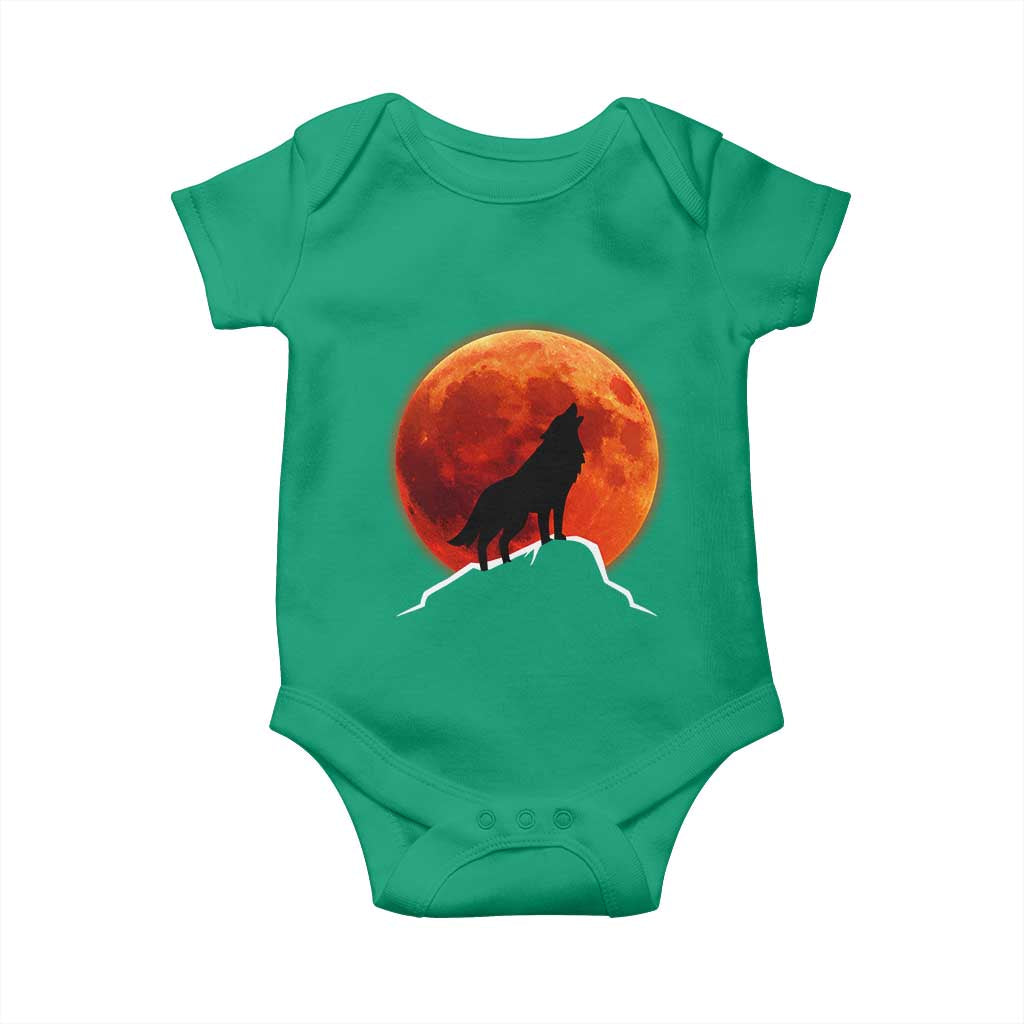 Howling Wolf Crimson Blood Moon Baby Onesie Mountain Wildlife Nature Graphic