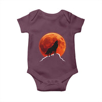 Howling Wolf Crimson Blood Moon Baby Onesie Mountain Wildlife Nature Graphic