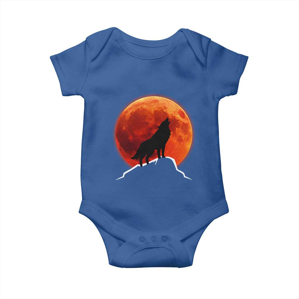 Howling Wolf Crimson Blood Moon Baby Onesie Mountain Wildlife Nature Graphic