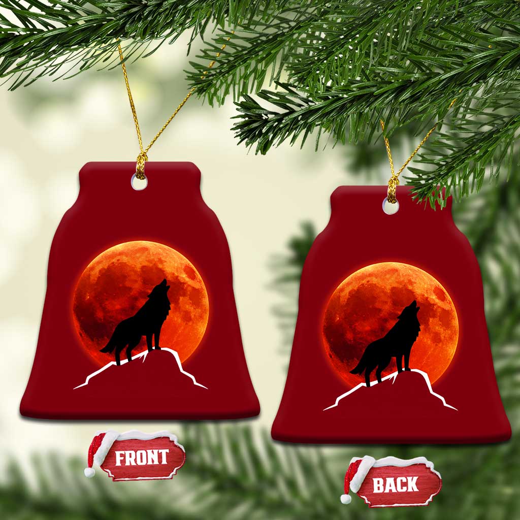Howling Wolf Crimson Blood Moon Ceramic Ornament Mountain Wildlife Nature Graphic