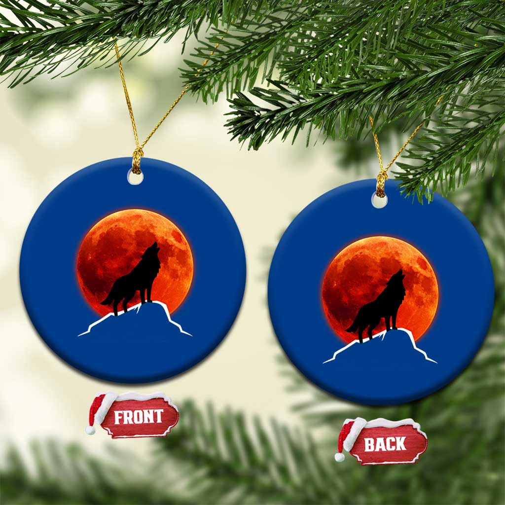 Howling Wolf Crimson Blood Moon Ceramic Ornament Mountain Wildlife Nature Graphic
