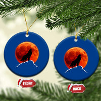 Howling Wolf Crimson Blood Moon Ceramic Ornament Mountain Wildlife Nature Graphic