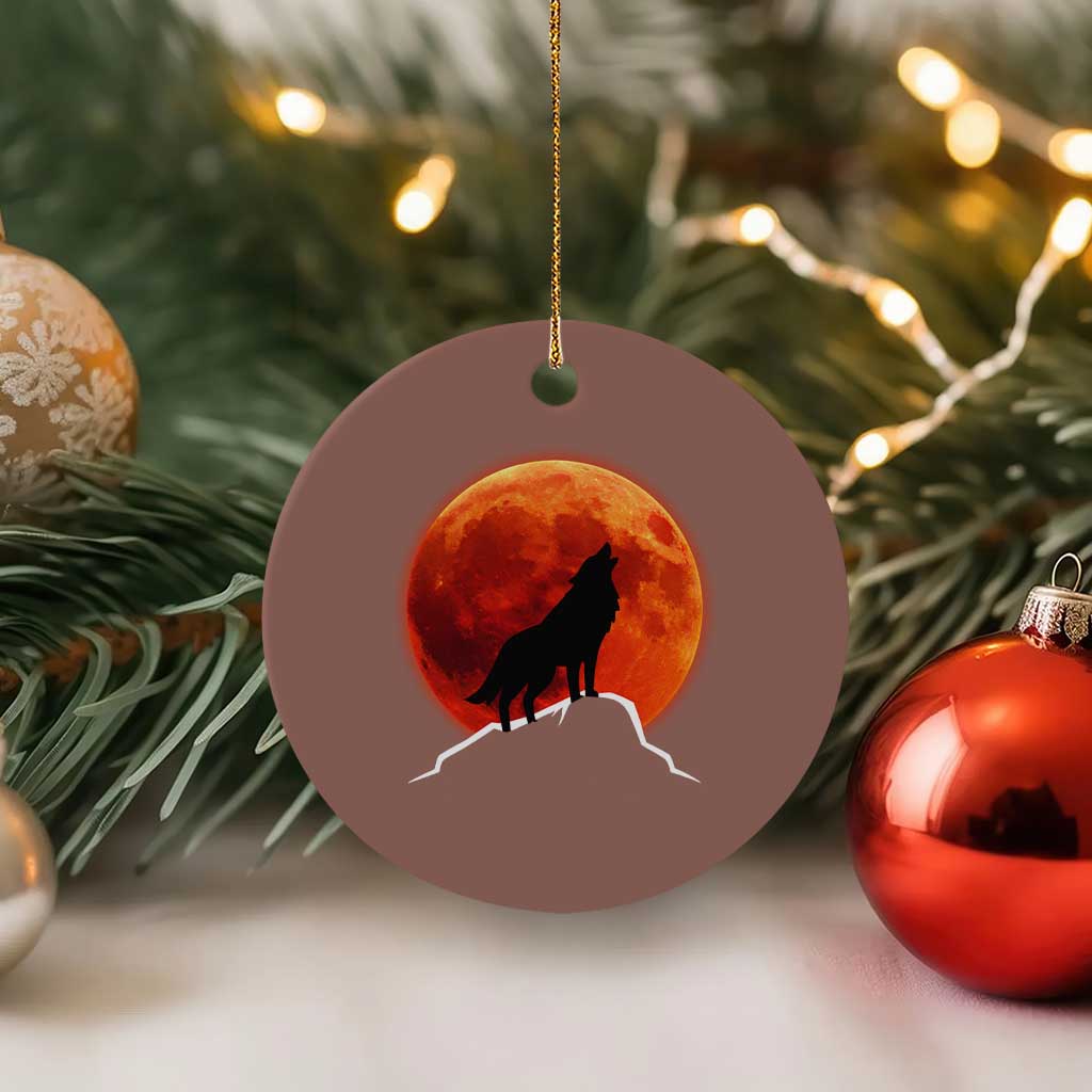 Howling Wolf Crimson Blood Moon Ceramic Ornament Mountain Wildlife Nature Graphic