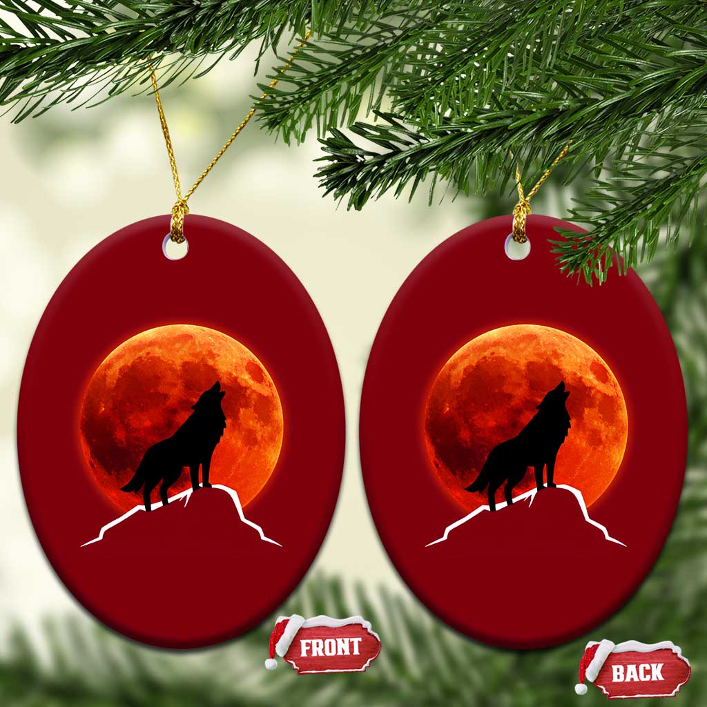 Howling Wolf Crimson Blood Moon Ceramic Ornament Mountain Wildlife Nature Graphic