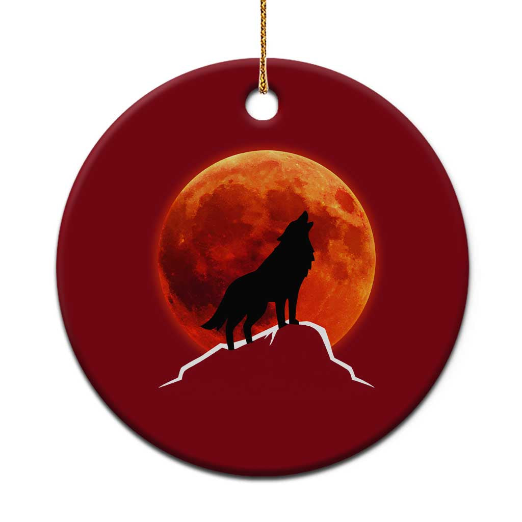 Howling Wolf Crimson Blood Moon Ceramic Ornament Mountain Wildlife Nature Graphic