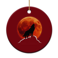 Howling Wolf Crimson Blood Moon Ceramic Ornament Mountain Wildlife Nature Graphic