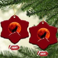 Howling Wolf Crimson Blood Moon Ceramic Ornament Mountain Wildlife Nature Graphic