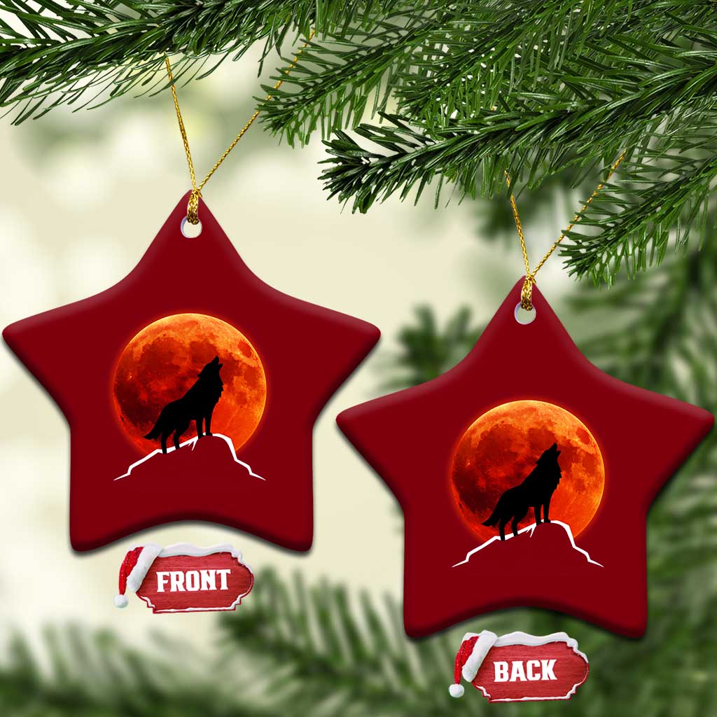 Howling Wolf Crimson Blood Moon Ceramic Ornament Mountain Wildlife Nature Graphic