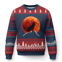 Howling Wolf Crimson Blood Moon Ugly Christmas Sweater Mountain Wildlife Nature Graphic