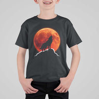 Howling Wolf Crimson Blood Moon T Shirt For Kid Mountain Wildlife Nature Graphic