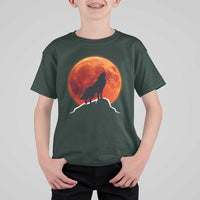 Howling Wolf Crimson Blood Moon T Shirt For Kid Mountain Wildlife Nature Graphic