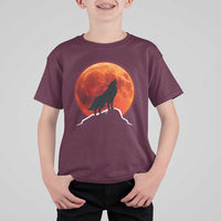 Howling Wolf Crimson Blood Moon T Shirt For Kid Mountain Wildlife Nature Graphic