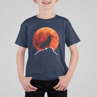 Howling Wolf Crimson Blood Moon T Shirt For Kid Mountain Wildlife Nature Graphic