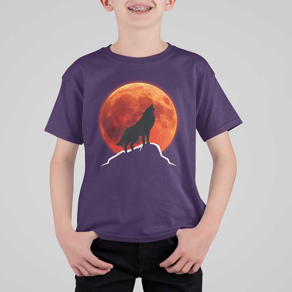 Howling Wolf Crimson Blood Moon T Shirt For Kid Mountain Wildlife Nature Graphic