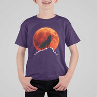 Howling Wolf Crimson Blood Moon T Shirt For Kid Mountain Wildlife Nature Graphic