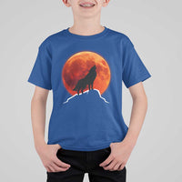 Howling Wolf Crimson Blood Moon T Shirt For Kid Mountain Wildlife Nature Graphic