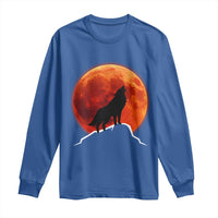 Howling Wolf Crimson Blood Moon Long Sleeve Shirt Mountain Wildlife Nature Graphic
