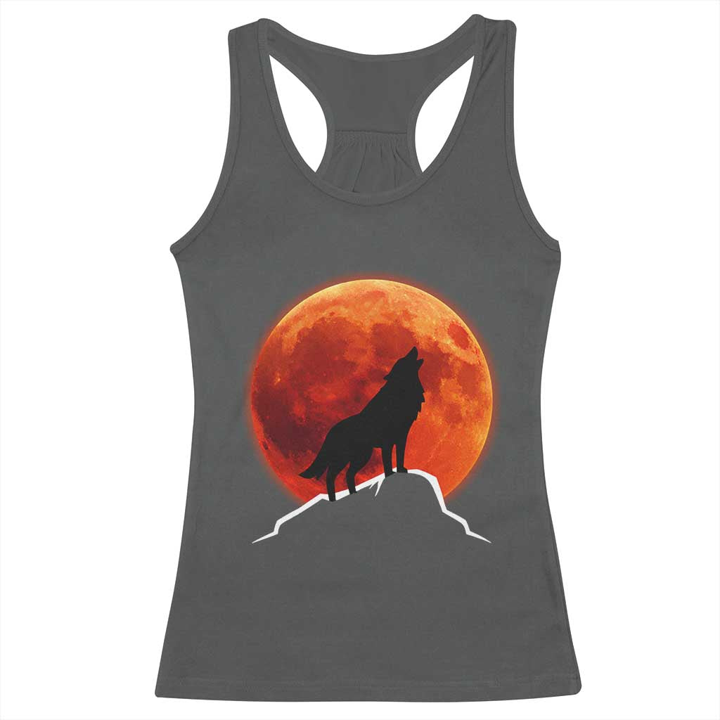 Howling Wolf Crimson Blood Moon Racerback Tank Top Mountain Wildlife Nature Graphic