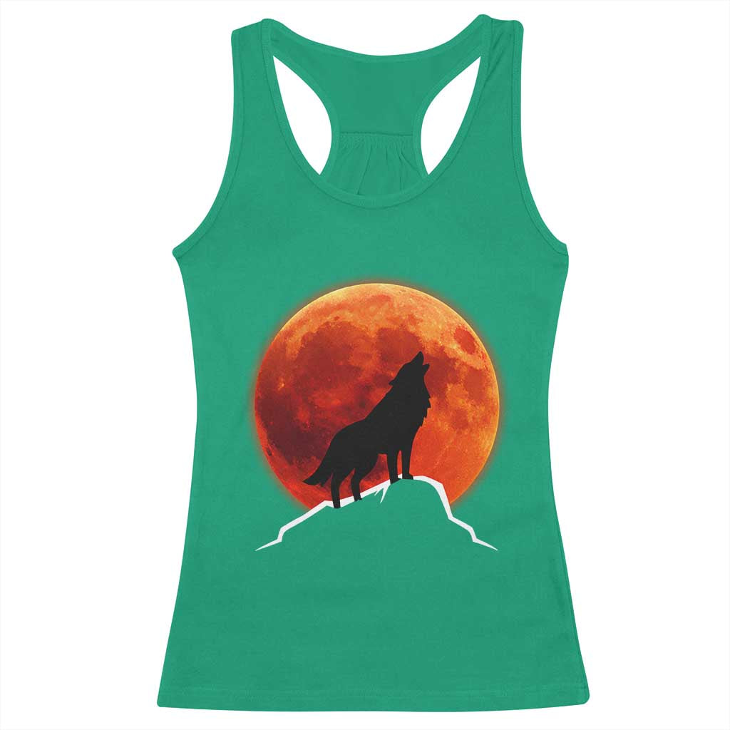 Howling Wolf Crimson Blood Moon Racerback Tank Top Mountain Wildlife Nature Graphic