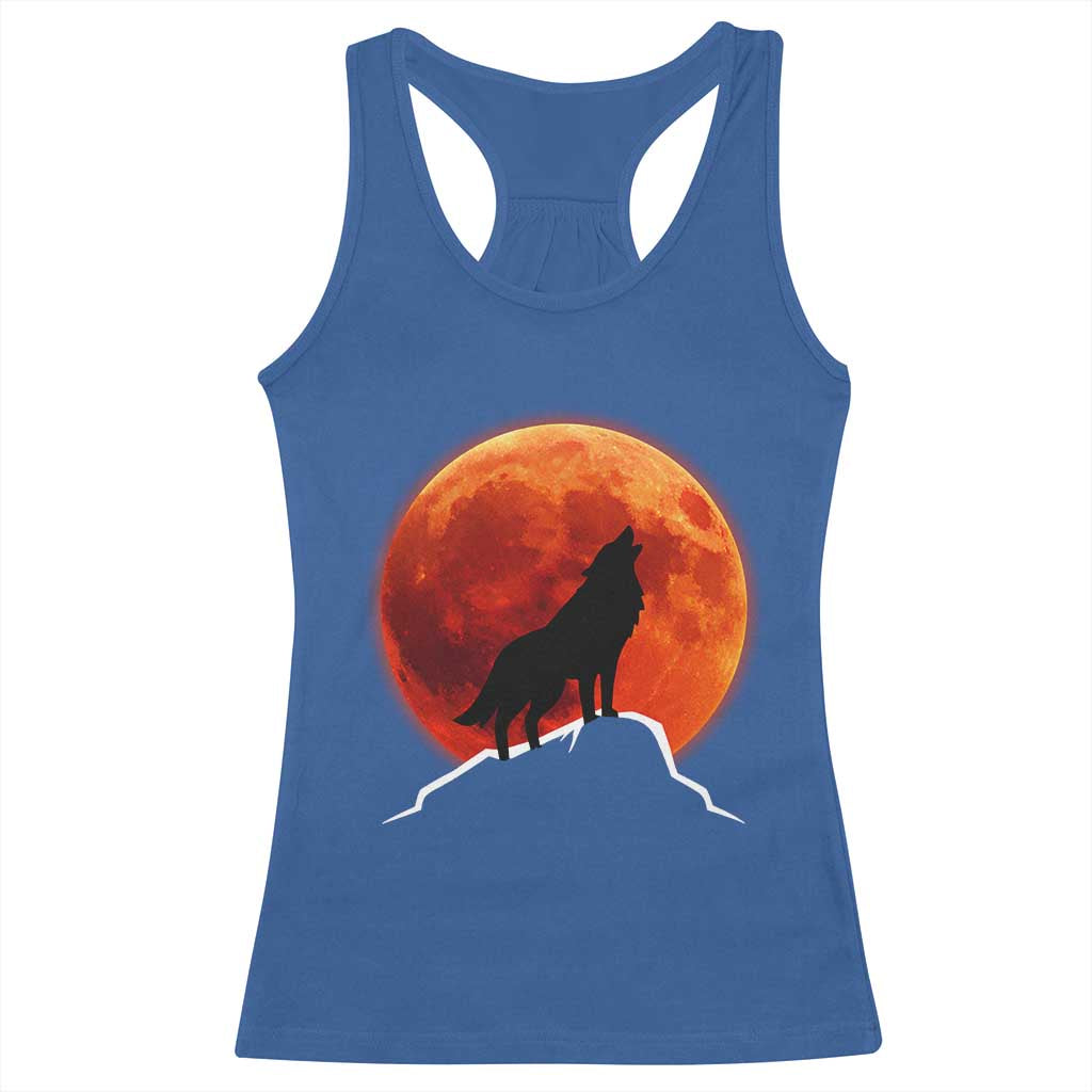 Howling Wolf Crimson Blood Moon Racerback Tank Top Mountain Wildlife Nature Graphic