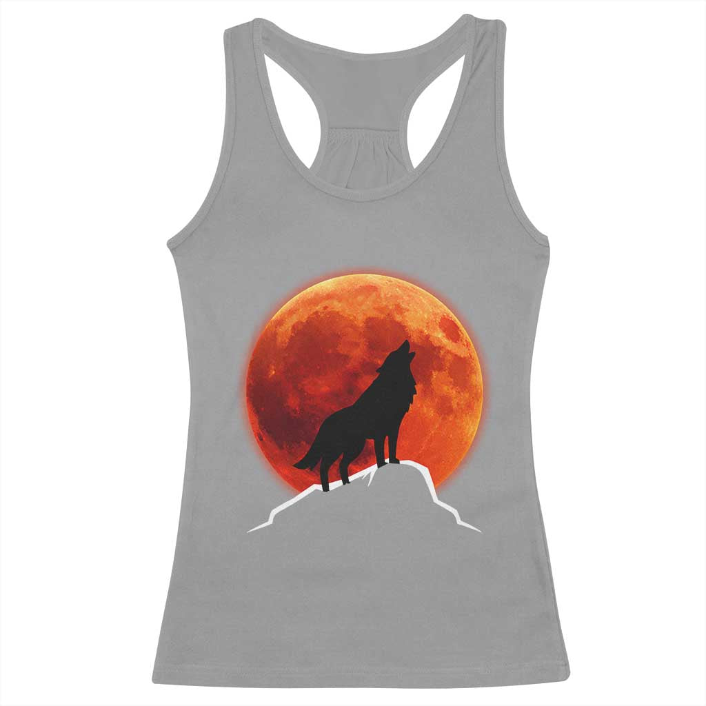 Howling Wolf Crimson Blood Moon Racerback Tank Top Mountain Wildlife Nature Graphic