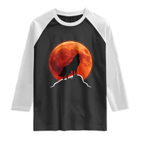 Howling Wolf Crimson Blood Moon Raglan Shirt Mountain Wildlife Nature Graphic