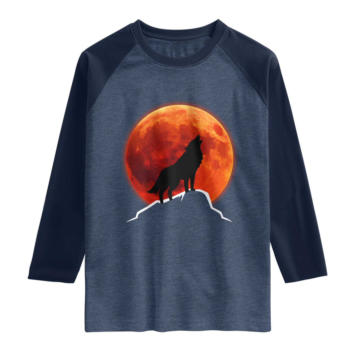 Howling Wolf Crimson Blood Moon Raglan Shirt Mountain Wildlife Nature Graphic
