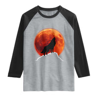 Howling Wolf Crimson Blood Moon Raglan Shirt Mountain Wildlife Nature Graphic