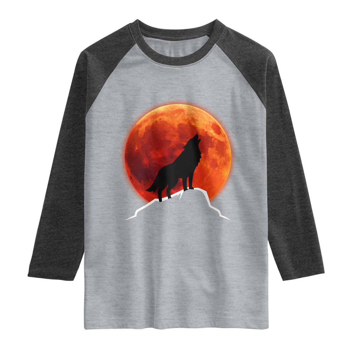 Howling Wolf Crimson Blood Moon Raglan Shirt Mountain Wildlife Nature Graphic