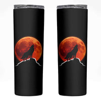 Howling Wolf Crimson Blood Moon Skinny Tumbler Mountain Wildlife Nature Graphic