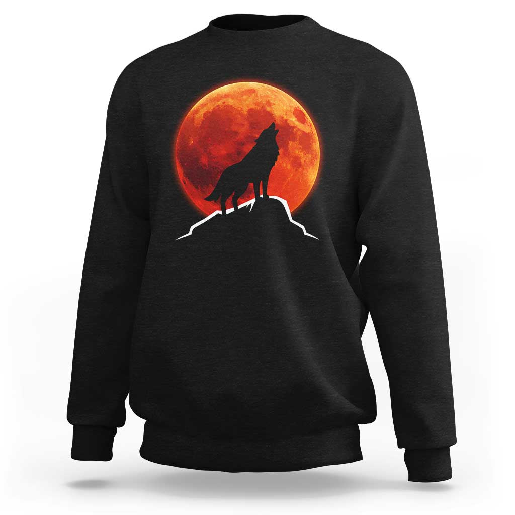 Howling Wolf Crimson Blood Moon Sweatshirt Mountain Wildlife Nature Graphic
