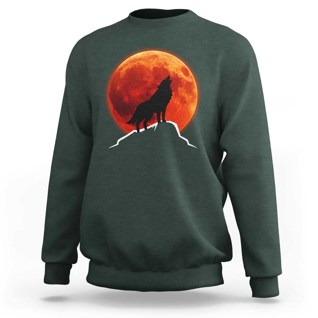 Howling Wolf Crimson Blood Moon Sweatshirt Mountain Wildlife Nature Graphic
