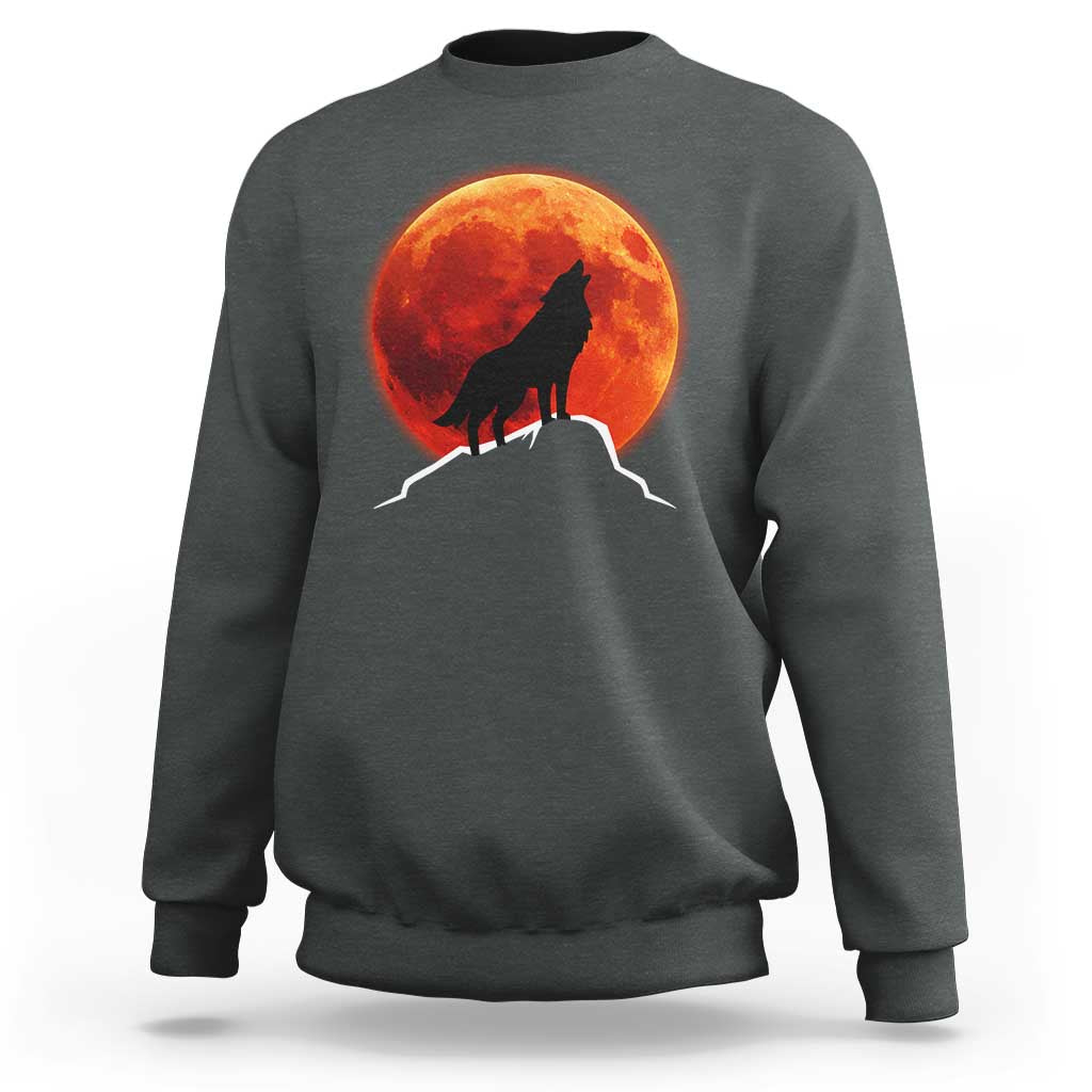 Howling Wolf Crimson Blood Moon Sweatshirt Mountain Wildlife Nature Graphic