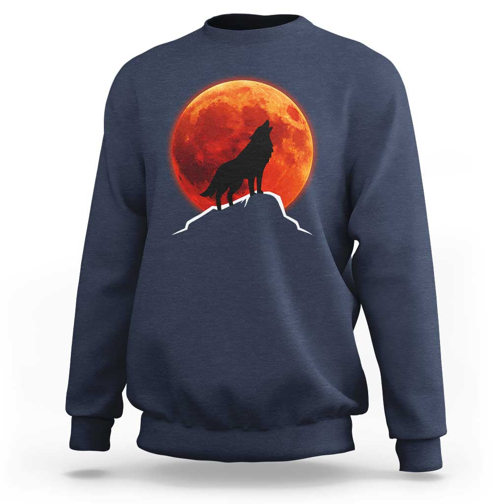 Howling Wolf Crimson Blood Moon Sweatshirt Mountain Wildlife Nature Graphic