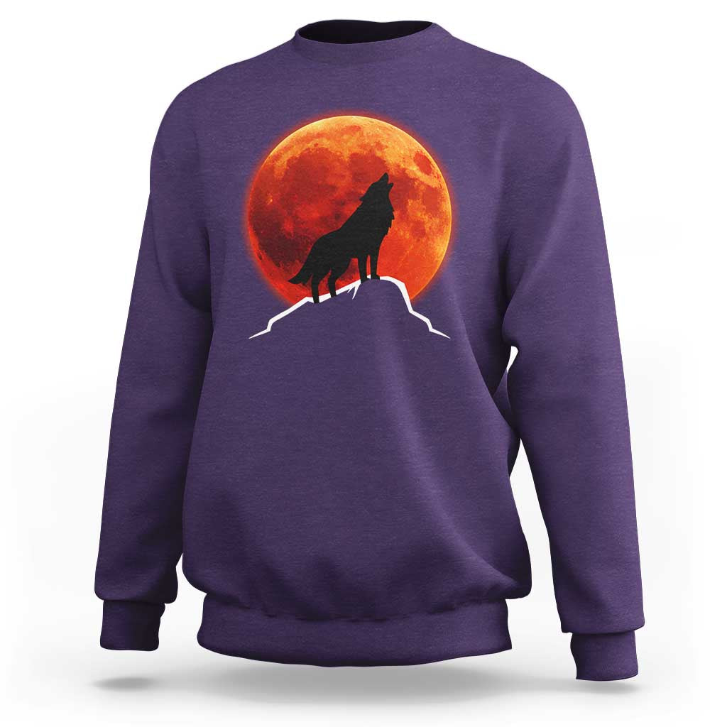 Howling Wolf Crimson Blood Moon Sweatshirt Mountain Wildlife Nature Graphic