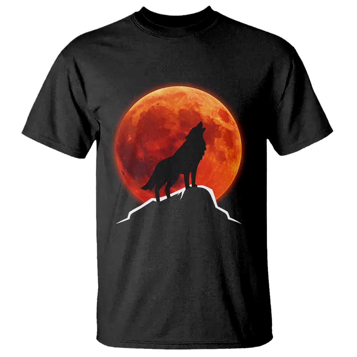 Howling Wolf Crimson Blood Moon T Shirt Mountain Wildlife Nature Graphic